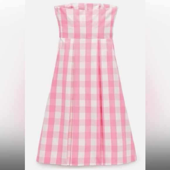 NWOT Zara x Barbie Collab pink strapless midi dress.  Interior lining, side zip - Picture 1 of 3